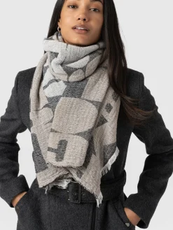 Saint and Sofia Abstract Rock Scarf - Black/Cream