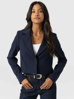 Saint and Sofia Astrid Cropped Blazer - Navy