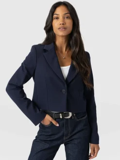 Saint and Sofia Astrid Cropped Blazer - Navy