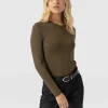 Saint and Sofia Austen Crew Neck Long Sleeve Tee - Khaki