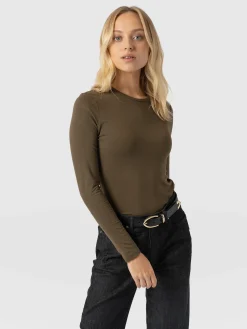 Saint and Sofia Austen Crew Neck Long Sleeve Tee - Khaki