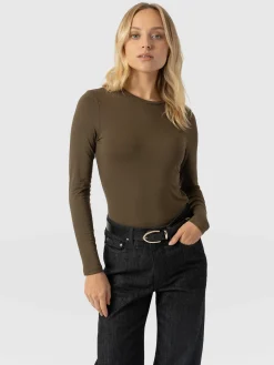 Saint and Sofia Austen Crew Neck Long Sleeve Tee - Khaki