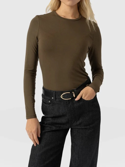 Saint and Sofia Austen Crew Neck Long Sleeve Tee - Khaki