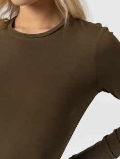 Saint and Sofia Austen Crew Neck Long Sleeve Tee - Khaki