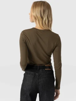 Saint and Sofia Austen Crew Neck Long Sleeve Tee - Khaki