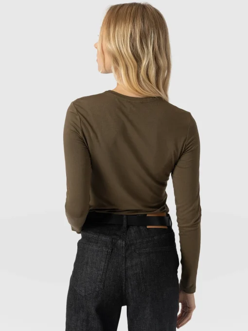 Saint and Sofia Austen Crew Neck Long Sleeve Tee - Khaki