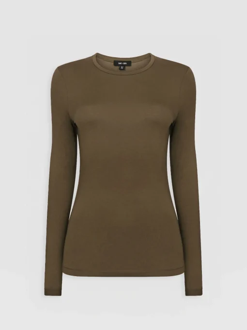 Saint and Sofia Austen Crew Neck Long Sleeve Tee - Khaki