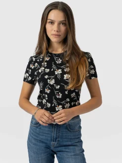 Saint and Sofia Austen Crew Neck Tee Short Sleeve - Black Spring Floral