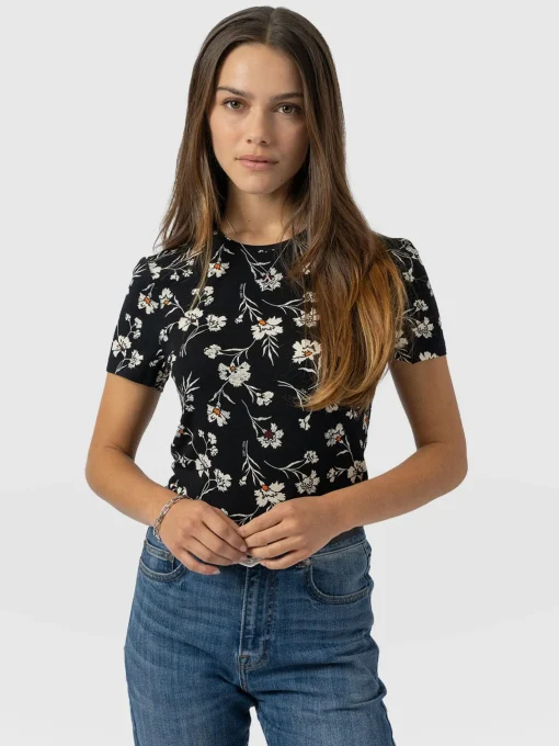 Saint and Sofia Austen Crew Neck Tee Short Sleeve - Black Spring Floral