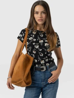 Saint and Sofia Austen Crew Neck Tee Short Sleeve - Black Spring Floral