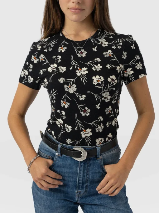 Saint and Sofia Austen Crew Neck Tee Short Sleeve - Black Spring Floral