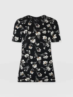 Saint and Sofia Austen Crew Neck Tee Short Sleeve - Black Spring Floral