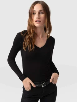 Saint and Sofia Austen V Neck Tee - Black