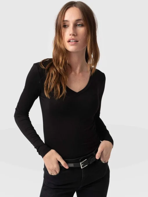 Saint and Sofia Austen V Neck Tee - Black