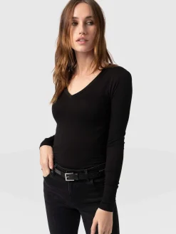 Saint and Sofia Austen V Neck Tee - Black