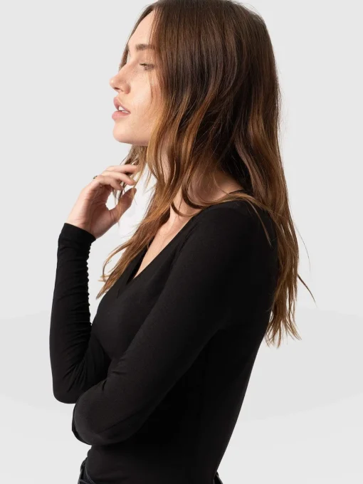 Saint and Sofia Austen V Neck Tee - Black