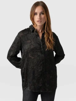Saint and Sofia Boyfriend Shirt - Black & Gold Floral Burnout