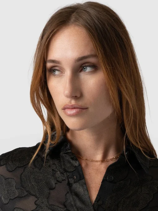 Saint and Sofia Boyfriend Shirt - Black & Gold Floral Burnout