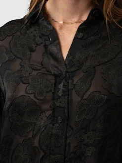 Saint and Sofia Boyfriend Shirt - Black & Gold Floral Burnout