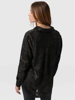 Saint and Sofia Boyfriend Shirt - Black & Gold Floral Burnout
