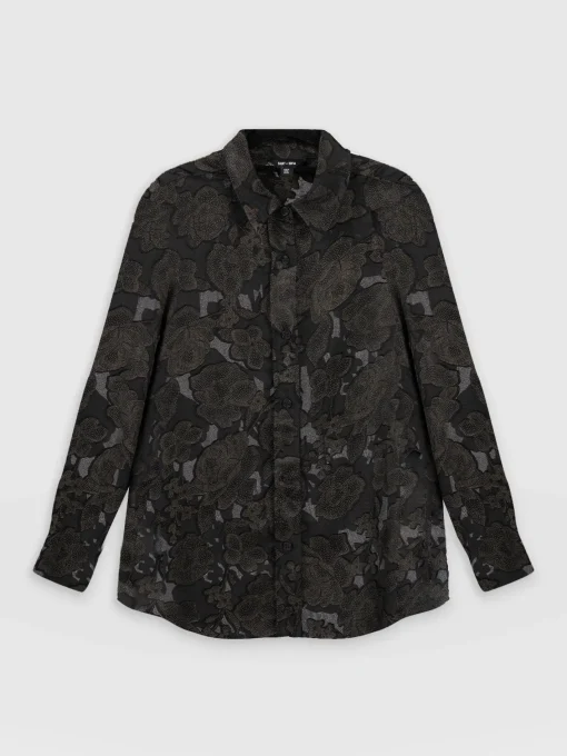 Saint and Sofia Boyfriend Shirt - Black & Gold Floral Burnout