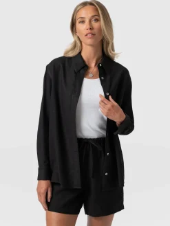 Saint and Sofia Boyfriend Shirt - Black Linen