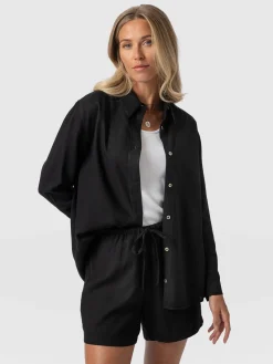 Saint and Sofia Boyfriend Shirt - Black Linen