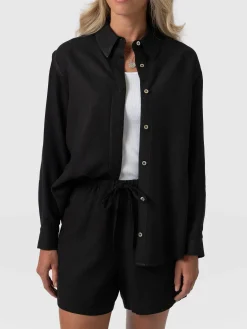 Saint and Sofia Boyfriend Shirt - Black Linen
