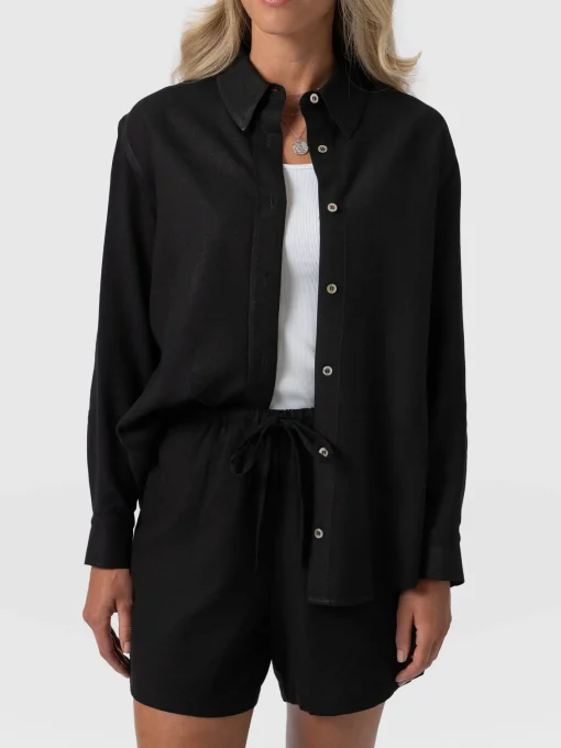 Saint and Sofia Boyfriend Shirt - Black Linen