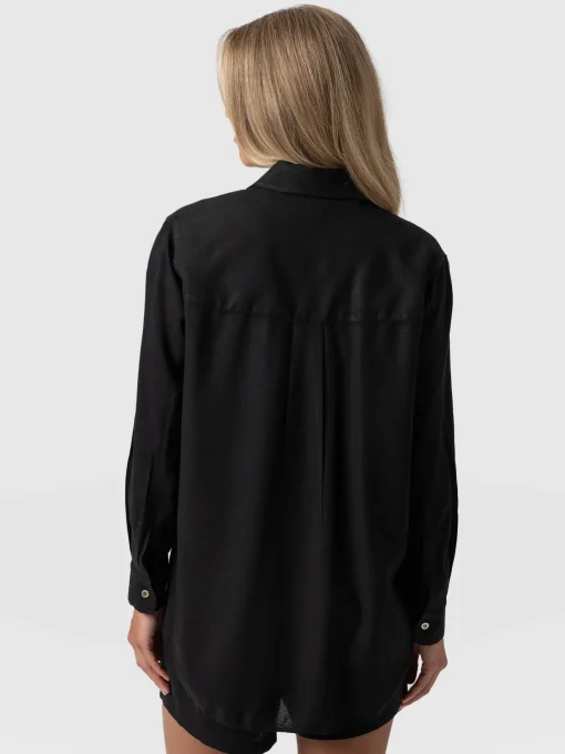 Saint and Sofia Boyfriend Shirt - Black Linen