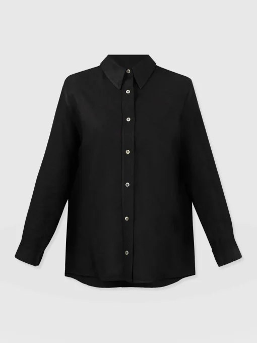 Saint and Sofia Boyfriend Shirt - Black Linen