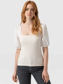 Saint and Sofia Cavendish Square Neck Tee - Cream Broderie