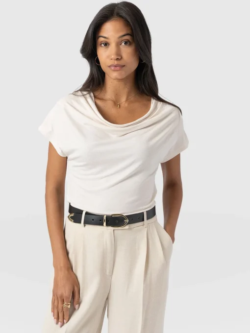 Saint and Sofia Cowl Neck Tee - Cream