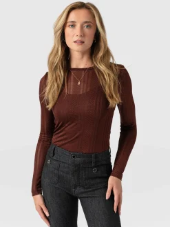 Saint and Sofia Demi Lace Long Sleeve Tee - Maroon