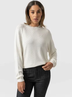 Saint and Sofia Diamond Knit Sweater - White