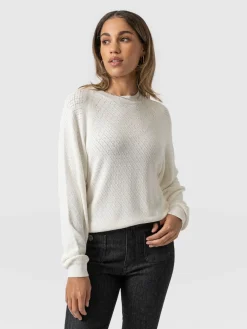 Saint and Sofia Diamond Knit Sweater - White
