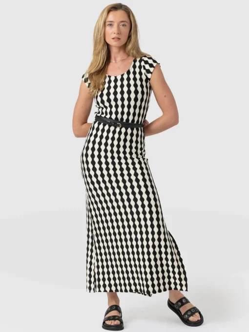 Saint and Sofia Elise Scoop Neck Midaxi Dress - Black/Cream