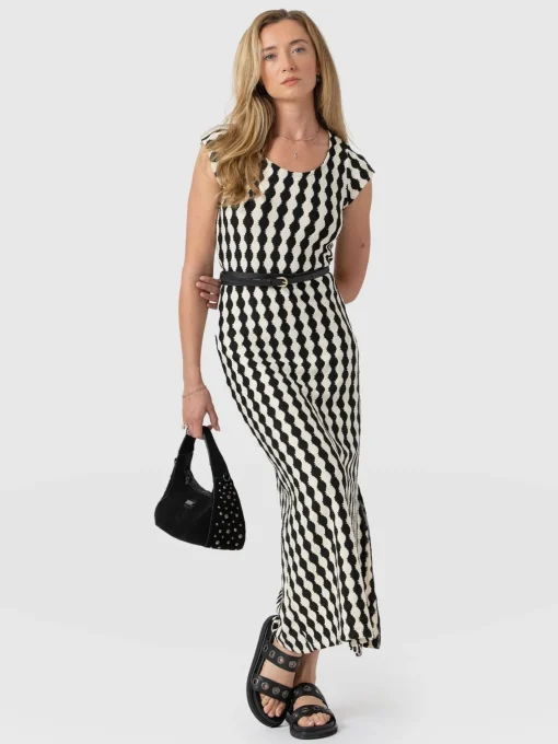 Saint and Sofia Elise Scoop Neck Midaxi Dress - Black/Cream