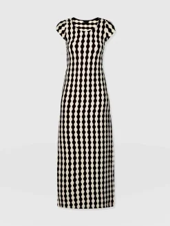 Saint and Sofia Elise Scoop Neck Midaxi Dress - Black/Cream