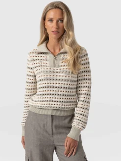 Saint and Sofia Ester Quarter Zip Knit - Beige
