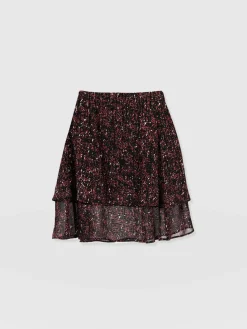 Saint and Sofia Etta Mini Layered Skirt - Red Ditsy Leopard