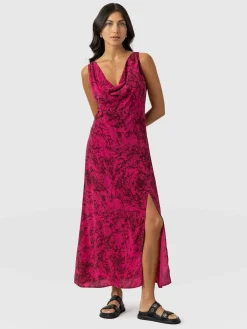 Saint and Sofia Faye Cowl Neck Dress - Pink Marble
