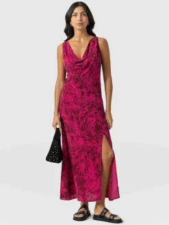 Saint and Sofia Faye Cowl Neck Dress - Pink Marble