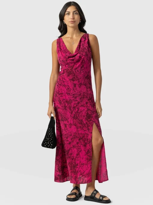 Saint and Sofia Faye Cowl Neck Dress - Pink Marble