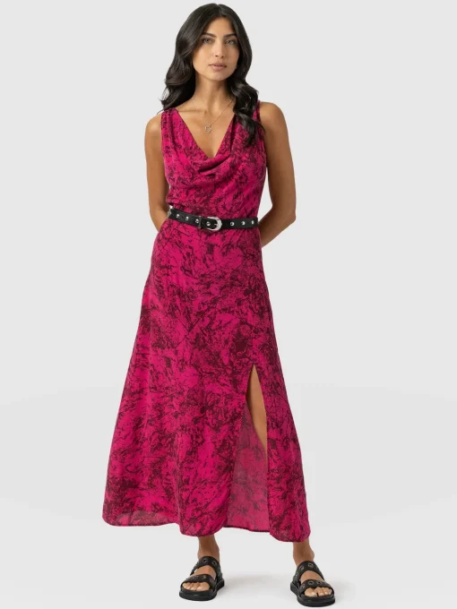 Saint and Sofia Faye Cowl Neck Dress - Pink Marble