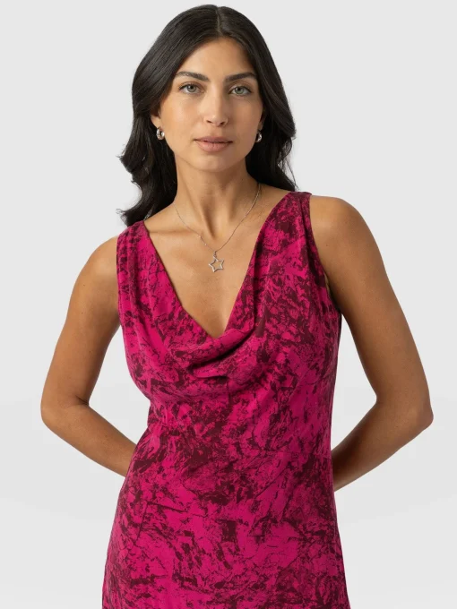 Saint and Sofia Faye Cowl Neck Dress - Pink Marble
