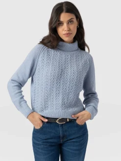 Saint and Sofia Glen Cable Knit Sweater - Pale Blue