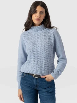 Saint and Sofia Glen Cable Knit Sweater - Pale Blue