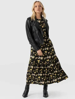 Saint and Sofia Greenwich Dress Short Sleeve - Black Daisy Floral