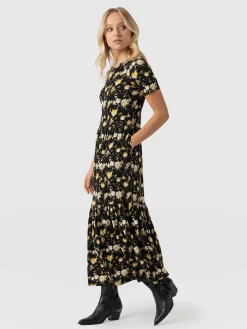 Saint and Sofia Greenwich Dress Short Sleeve - Black Daisy Floral